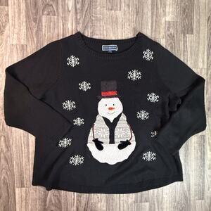 Karen Scott 2X Black Snowman Sweater Holiday Christmas Snowflake Ugly Sweater